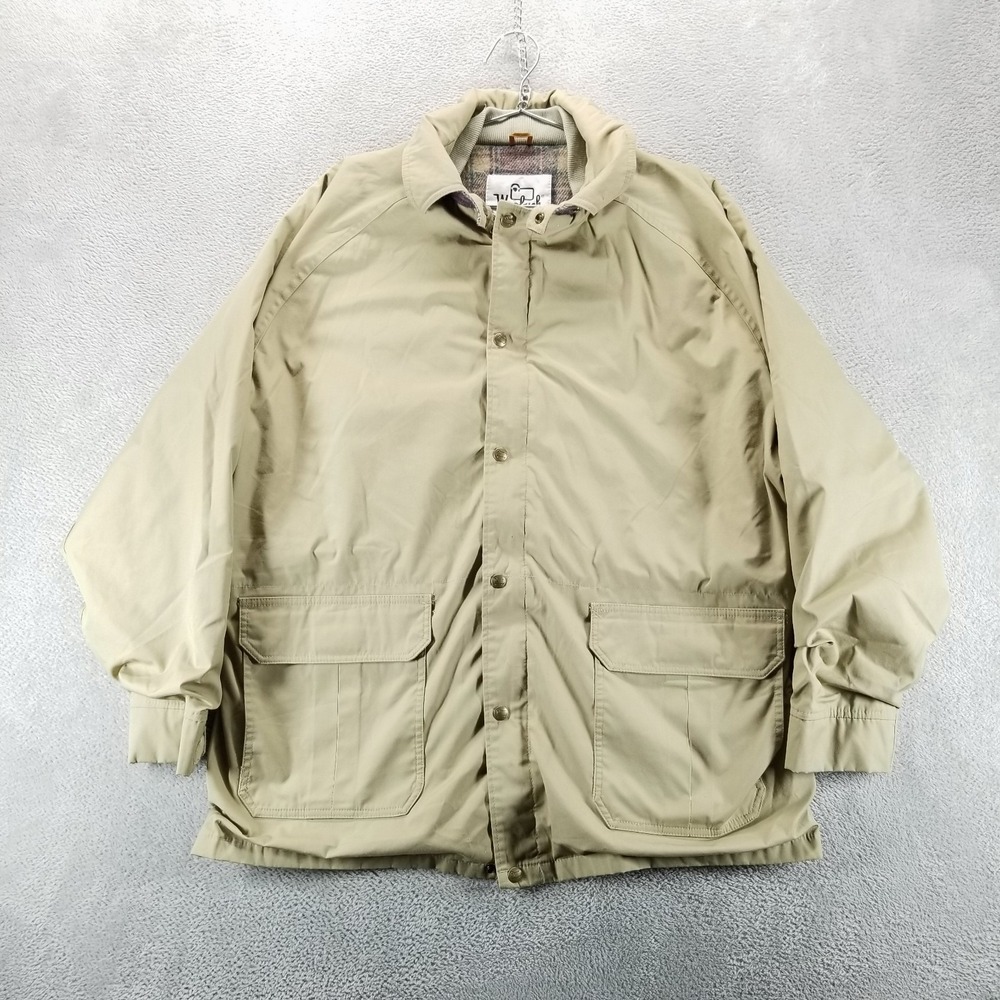 Woolrich‎ Coat Mens XL Tan Trench Field Pockets Button Front Lined Outdoors
